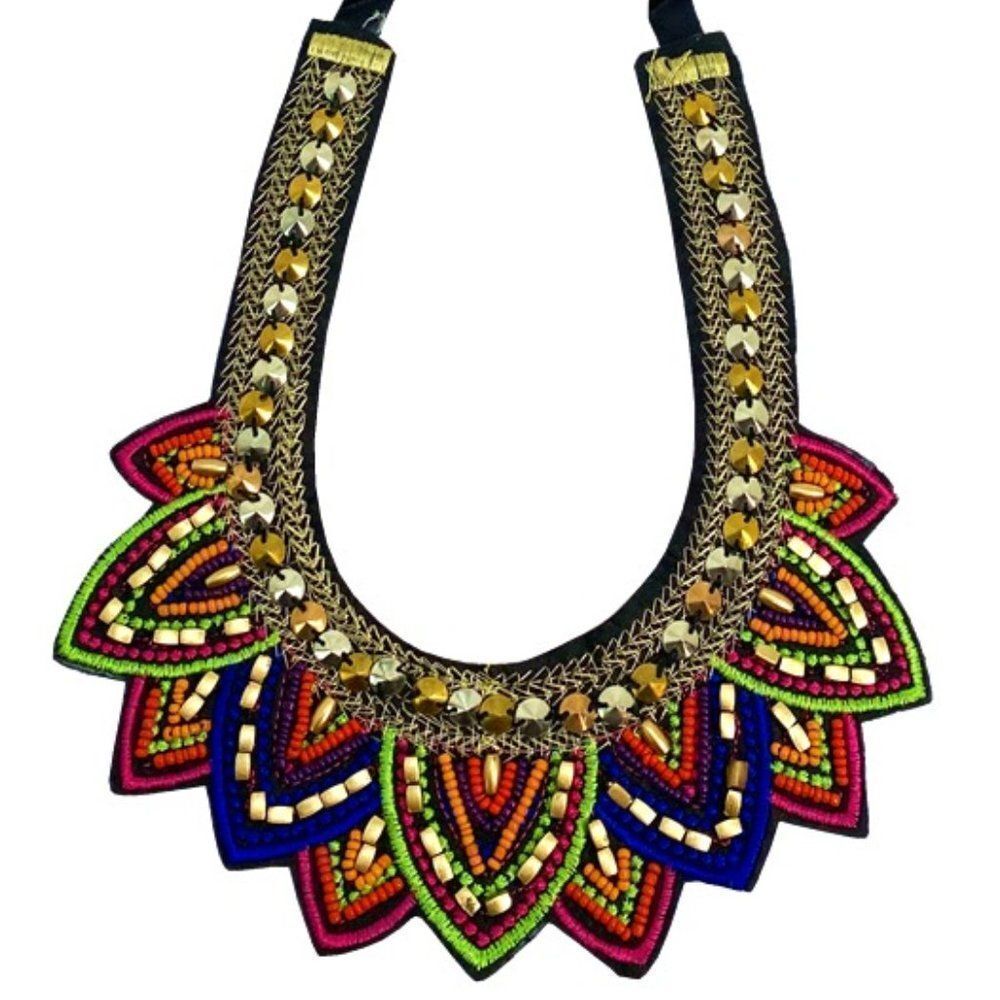 Fuschia Sunset Queen Huichol Statement Necklace - Picture 3 of 4